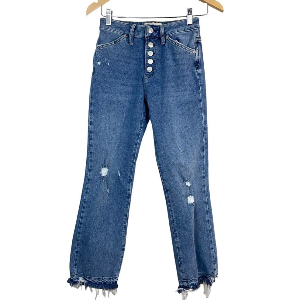 We the Free People Jeans Womens 25 Blue Distressed Cropped Button Fly Stretch